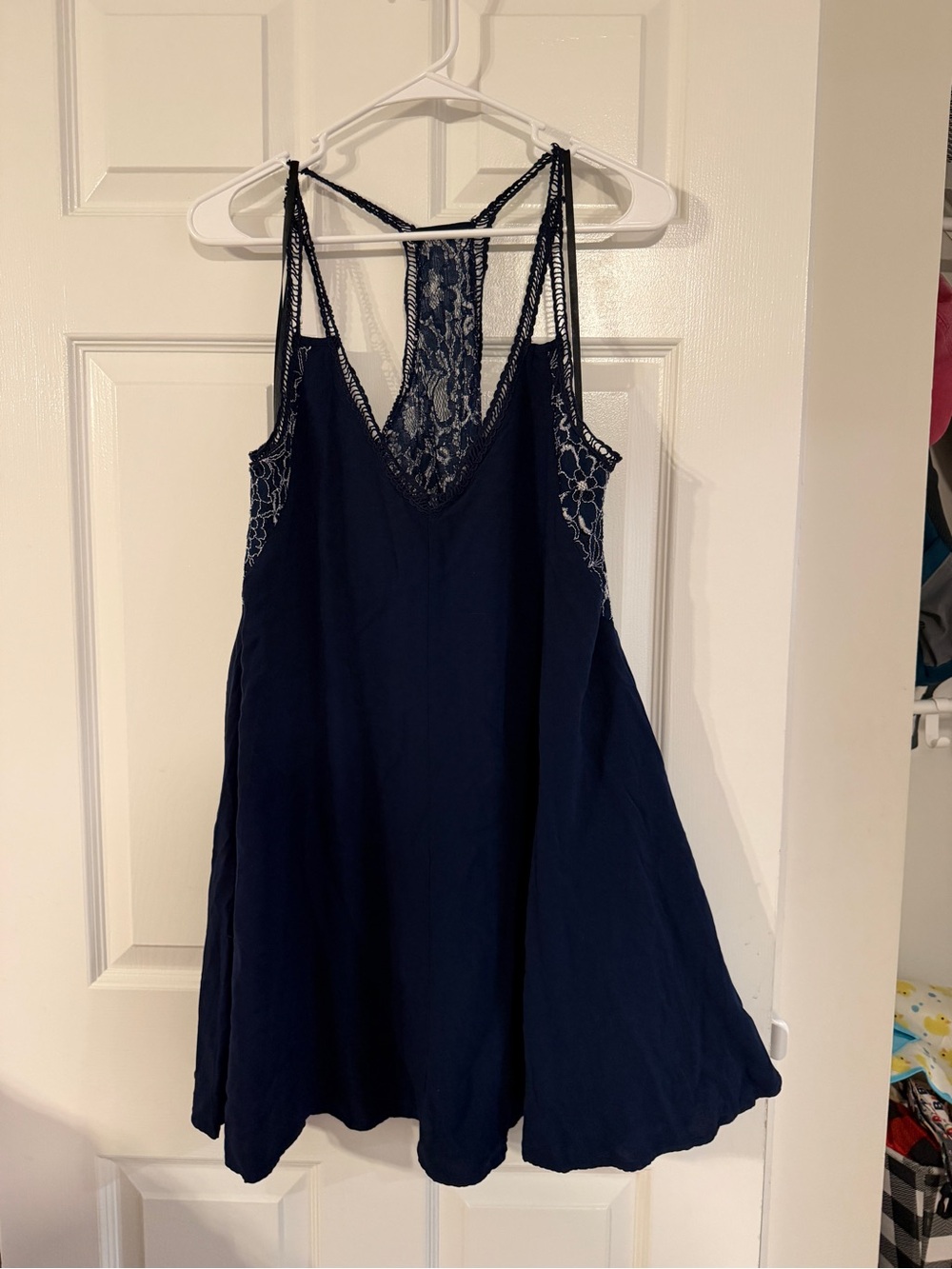 City Triangles Navy Blue Lace-Back Mini Dress